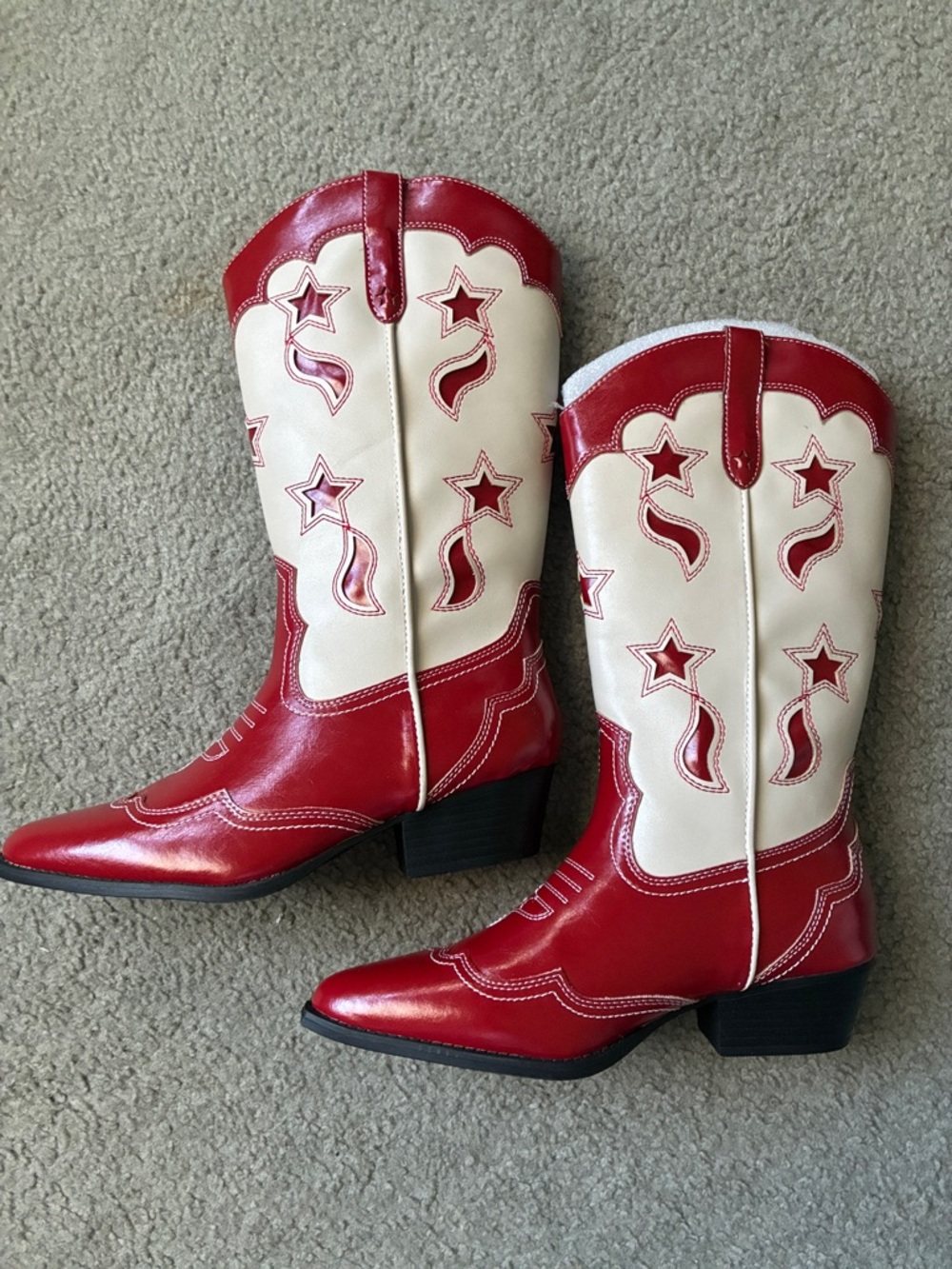 Unionbay NEW Red Cream Western Stars Oretta Cowboy Cowgirl Boots